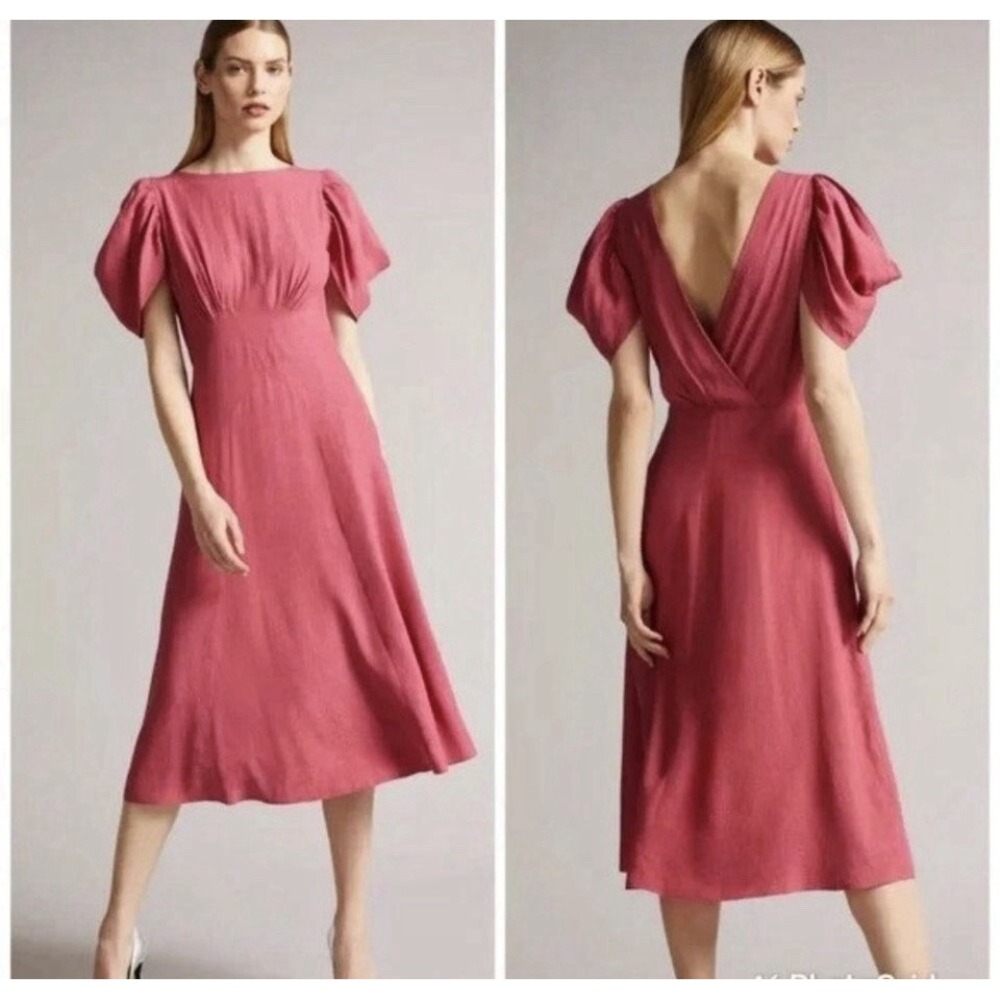 Ted Baker London Tulipli Paneled Midi Dress Size 4 Mid Pink 100%‎ Viscose V-Back